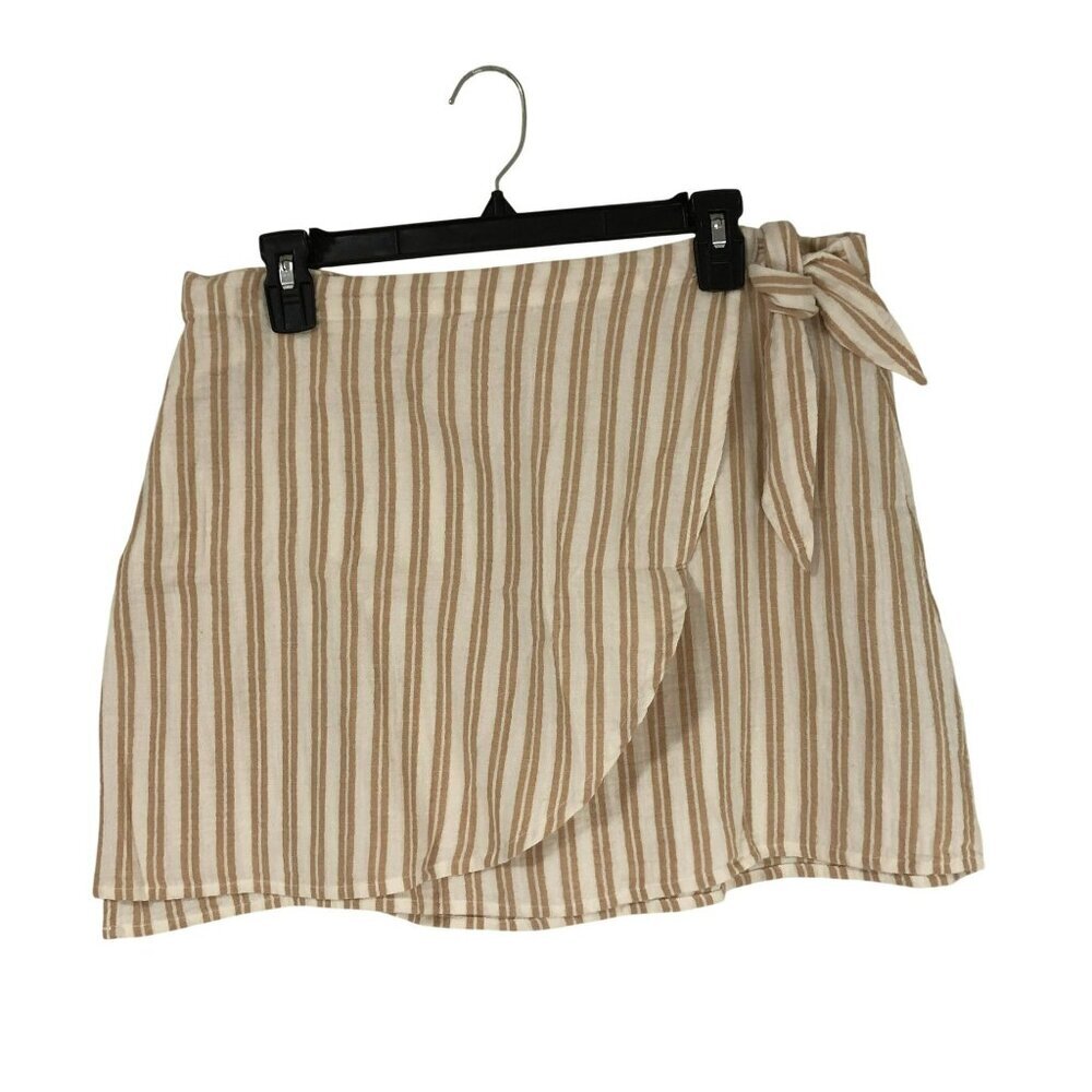 Madewell Striped Wrap Mini Skirt Beige White 100% Cotton Size L